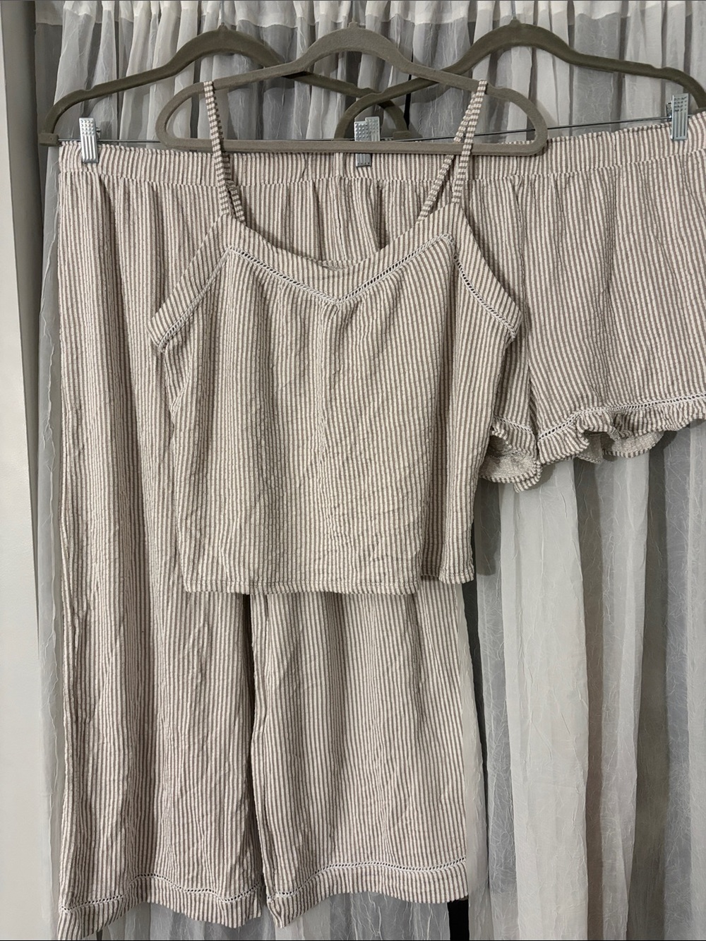 Ribbed Tank and Shorts Pajama Set in Cream